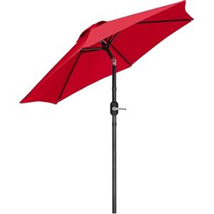 Yaheetech Ombrellone da Giardino con 6 Stecche e Manovella Diametro Ø 269 in Poliestere e Metallo Inclinabile Protezione UV per Patio Cortile Piscina Esterno, Rosso
