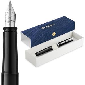Waterman Impression Penna Stilografica | Pennino Fine con Ricarica di Inchiostro Blu | Lacca Nera con Rifiniture Placcate in Palladio | Confezione Regalo