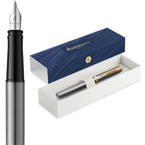 Waterman Impression Penna Stilografica | Punta Fine con Ricarica di Inchiostro Blu | Acciaio Inossidabile con Rifiniture Placcate in Oro | Confezione regalo