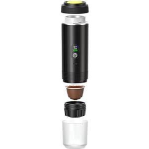 SMART-J Caffettosa Macchina da Caffè Portatile 3 in 1 Nera - Compatibile con Capsule e Caffè Macinato, Ricaricabile USB, Compatta per Viaggio, Auto e Ufficio, Pressione Elevata per Espresso Perfetto