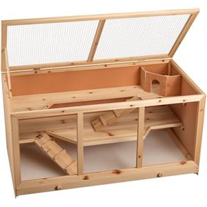 Wiltec Gabbia XXL per criceti e roditori, in legno e plexiglas, con tetto apribile