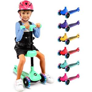 SereneLife Monopattino Bambino Pieghevole, Monopattino Bambina a 3 Ruote con Luci LED, Manubrio Regolabile e Freno, Monopattino a 3 Ruote, Scooter per Bambini e Bambine dai 3 Anni fino a 50 kg
