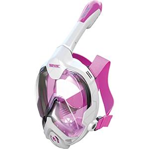 Seac Magica, Maschera Snorkeling Full Face Integrale Anti Appannamento con Morbido Facciale in 4 Taglie, Valvola di Spurgo e Snorkel Dry Top, bianco/rosa, XS/S