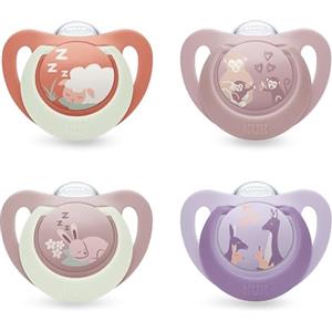 NUK First Choice Day & Night Ciuccio per Bambini | 18-36 Mesi | Ciuccio Ortodontici che si Illuminano al Buio | Calma il 99% dei bambini** | Assortiti | Confezione da 4