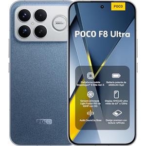 Xiaomi POCO F8 Ultra, Smartphone 16+512 GB, Display AMOLED 6,9" 120Hz, Fotocamera 50MP Light Fusion 950 con OIS, Audio Sound by Bose, Batteria 6500mAh, Denim Blu, Garanzia 2 anni, Caricatore escluso