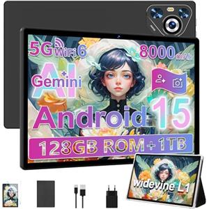 Dghrti Tablet 30GB RAM 128GB ROM(TF 2TB Espandibile), 10 Pollici 8000mAh/ WIFI 5G/ BT5.0/ OTG/ Camera 5+8 MP, Certificazione GMS, Widevine L1, Tablets Corpo in Metallo con Custodia Protettiva -Notte nera