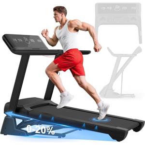 Cowmew Tapis roulant per casa, tapis roulant pieghevole da 7CV con pendenza del 20%, 1 km/h - 20 km/h, compatibile con app, display LCD, sensore di frequenza cardiaca, capacità di carico 200 kg
