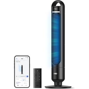 DREO ventilatore a torre smart per camera da letto, ventilatore a piantana silenzioso 28 dB, portata dell'aria fino a 8,8 m, 4 velocità e 3 modalità, timer 8 h, controllo tramite app, oscillazione 90°