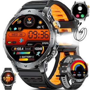 SUNKTA Orologio intelligente da uomo Militare 1000 mAh grande batteria 1,7" HD Bluetooth chiamate per iOS Android Smartwatch Sportive fitness,Monitoraggio della salute,sonno,3 braccialetti,nero