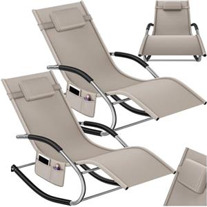 tectake® Set da 2 Sedie a dondolo, Lettino prendisole a Dondolo da giardino, Sdraio da Giardino, Cuscino Rimovibile, Telaio in Acciaio, tessuto Traspirante Idrorepellente, Capacità Max 120 kg - Beige