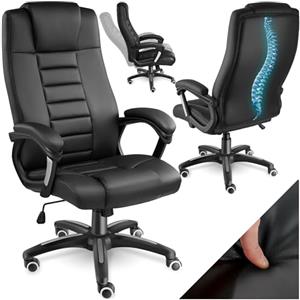 tectake® Sedia Ufficio, Imbottitura 12 cm, Sedia scrivania con Poggiatesta e Braccioli, Base con Rotelle, Sedia ergonomica con altezza regolabile, Inclinazione Continua, Poltrona Ufficio - Nero