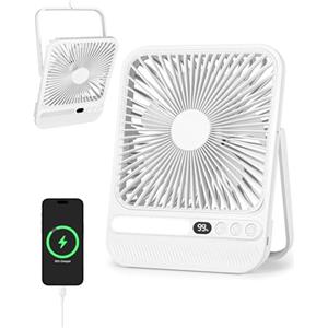 Guffawz Ventilatore portatile 7 pollici con luce, fino a 28 ore di autonomia, ultrasottile 3,6 cm, 42 dB, flusso d'aria 4,5 m/s, inclinazione 180°, ricaricabile con display LED per campeggio, ufficio e camera