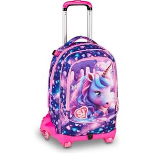 SJ GANG STYLE JAM GANG Trolley Jack 8 ruote PIXIE UNICORN, Viola, 34L, Scomponibile, Crossover System, 3 in 1, Spallacci a scomparsa, Tasca portaborraccia, Tasca frontale, Scuola elementare, Bambina