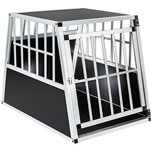 tectake® Box da Trasporto per Cane, Singolo, Alluminio e Legno Impiallacciato, Spigoli in Plastica, Parete Posteriore Obliqua, Trasportino, LxPxH: 66x90x69,5 cm, Peso 13 kg - Trapezoidale