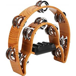 Generic Tamburello a Campana con Jingles a Doppia per Un'eccellente qualità del Suono, Impugnatura Ergonomica per Strumenti Musicali per Bambini, Colore Finto Legno