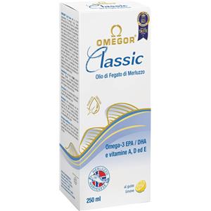 OMEGOR Classic Olio di Fegato di Merluzzo 250ml - Omega 3 EPA 1080mg, DHA 720mg, Vitamine A, D, E, Senza Retrogusto di Pesce