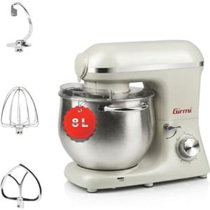 Girmi IM50W Impastatrice Planetaria 8L, 2200W Max, Beige Incanto | Ciotola inox con maniglie, 6 velocità + Pulse e accessori inclusi