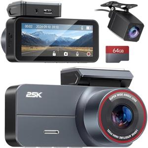 Yonvim Dash Cam Auto 2.5K QHD 3.39 IPS con Scheda 64GB Gratis - Telecamera Anteriore e Posteriore, Doppia Lente,Visione Notturna 160°,Parcheggio 24H,G-Sensor | Accessori Auto per Sicurezza