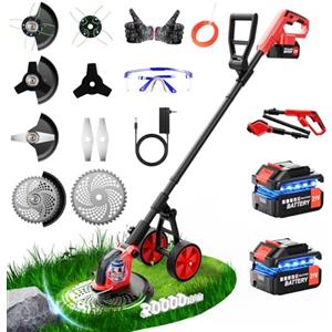 Innopower Decespugliatore a Batteria 4-in-1 21V con Ruota, Tagliabordi 12 Pollici, 20000 Giri/min, 2 Batterie 3,0Ah ad Alta Autonomia, 4 Tipi di Lame, Utensile Multifunzione per Giardini