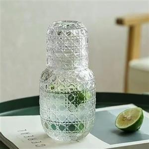 Generic Caraffa per Acqua da Comodino e Set di Bicchieri in Vetro, Set di Caraffe da 18oz con Tazza, Caraffe da Notte per Comodino e Set di Bicchieri in Vetro, Set di Caraffa per Acqua in Vetro Vintage con