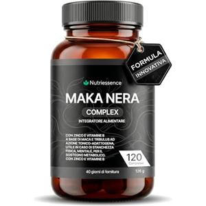 Nutriessence Maca Forte | Maca Nera Peruviana L-Arginina | 120 Compresse | Con Tribulus Terrestris e Zinco · Energia e Stanchezza Fisica e Mentale · Uomo e Donna · Made in Italy