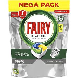Fairy Platinum Detersivo Pastiglie Lavastoviglie, Brillantante, 44 Capsule Lavastoviglie, Limone, Con Sistema Di Prelavaggio Integrato, Efficace Nelle Sfide Difficili Contro Lo Sporco