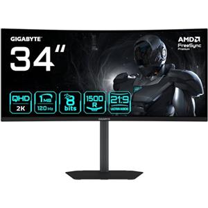Gigabyte GS34WQCA Monitor Gaming Curvo 34 WQHD - 3440 x 1440, 1500R, 120Hz, 1ms, 300 cd/m², FreeSync Premium, HDR Ready, HDMI 2.0, DisplayPort 1.4