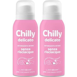 Chilly Senza Risciacquo, Detergente Intimo Senza Risciacquo Delicato, Da usare sulla Carta Igienica, Adatto alle Pelli Sensibili, Formula in Mousse a pH5, Con Anti-Odor, Clinicamente Testato - 100ml