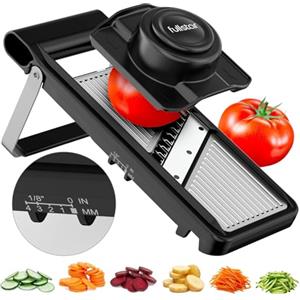 Fullstar Mandolina per Verdure Professionale 2-in-1 in Acciaio Inox - Spessore Regolabile 1-4 mm - Mandolina Regolabile con Lama Julienne per Patate, Frutta, Verdure e Formaggio