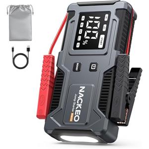 NACKEO Avviatore Batteria Auto, 8000A Avviatore di Emergenza per Auto/Moto (9,0L Gas or 7,0L Diesel), Starter Batteria Portatile Jump Start con Cavi Integrati, Torcia LED, Lunga Autonomia, Ricarica Rapid