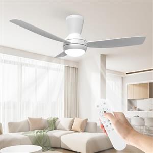 Airwit Ventilatore da Soffitto con Luce LED Regolabile 106cm, 3 Pale Snap-On, Silenzioso Ventilatore da Soffitto con Telecomando per Camera Soggiorno Cucina, 6 Velocità, Montaggio Rapido, Bianco