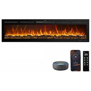 Mystflame Caminetto elettrico Galaxy Pro con Wi-Fi, Alexa e Google Home | a incasso, parete o pavimento | 750/1500 W | 13 colori di fiamma a LED | Effetto crepitio | Senza fumo | Termostato | 152 cm