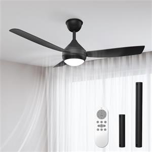 Airwit Ventilatore da Soffitto con Luce LED Regolabile 106cm, 3 Pale Snap-On, Silenzioso Ventilatore da Soffitto con Telecomando per Camera Soggiorno Cucina, 6 Velocità, Montaggio Rapido, Nero