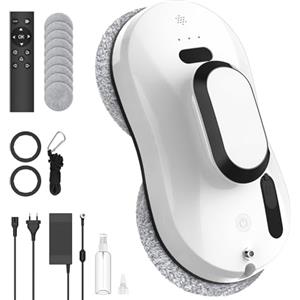 IERAKOR Robot Lavavetri Elettrico Automatico 5600Pa con Spruzzo d'Acqua, Lavavetri Finestre con Navigazione Intelligente, 3 Modalità, Rilevamento dei Bordi, Telecomando e 10 Panni, per Pulizia Vetri