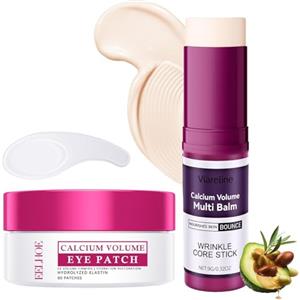 Crunier Balsamo Multiuso al Calcio+Maschera per Gli Occhi | Balsamo Multiplo Volume al Calcio,Stick Idratante al Collagene,Stick Coreano Antietà e Rassodante per La Cura Della Pelle