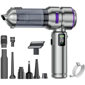 HOVIN Aspirabriciole Senza Fili, 24000Pa Aspirapolvere Auto Portatile, Aspiratore e Soffiatore con Motore Brushless, per la cucina, l'automobile, la casa, i peli di animali (Viola argentato)