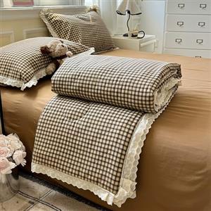 Odot Trapunta Piumino Estivo Reversibile, 4,5 Tog Cotone Trapuntino Copriletto Leggera Primaverile Coperta Trapuntatura Morbido per Letto Matrimoniale (Scozzese marrone,150 * 200cm)