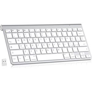 PINKCAT Tastiera wireless, Tastiera Bluetooth &2.4G Layout Italiano QWERTY con tasti multimediali, adatta per PC, laptop, Mac OS, Macbook pro/air, Windows (Argento)