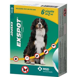 Exspot Soluzione Spot-On per Cani di Taglia Grande - 6 Pipette da 2ml con Permetrina per Protezione da Zecche, Pulci e Zanzare