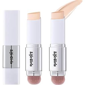 Domality 2PCS Stick Correttore Fondotinta, Fondotinta a Doppia Punta con Copertura Totale con Pennello a Setole Ultra-Fini, Base Trucco Coreana Crema con Finitura Luminosa (Natural)