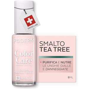 PODERM Smalto Cura per Unghie con Tea Tree - Nude Blush | Swiss Lab - 8ML | Arricchito con Tea Tree, Silicio & Biotina | Purifica, Schiarisce & Nutre le Unghie Gialle | Creato da una Podologa
