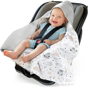 Medi Partners Coperta neonato ovetto Sacco per Passeggino - 100% Cotone universale Blanket 85x85cm fodera protettiva Morbida e Accogliente Passeggini Marsupio (Radura Con Waffle Grigia)