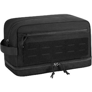 ETRONIK Beauty Case Uomo,Tactico Beauty Case da Viaggio con MOLLE, Impermeabile Borsa Toilette con Tasca Bagnata per Doccia e Palestra,Kit da Barba Appendibile per Toeletta, Nero