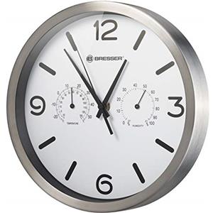 Bresser - MyTime Thermo-/Hygro, Orologio da Parete, Acciaio, Bianco, 0 cm