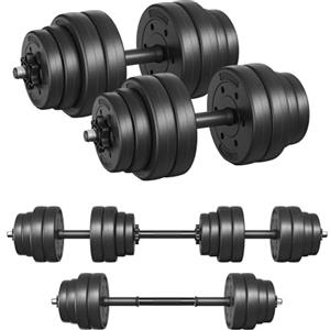 SONGMICS Manubri 2 in 1, Set di Bilanciere Corto, con Tubo di Collegamento in Acciaio, 2 x 15 kg, Allenamento, Fitness, Sollevamento Pesi per Casa, Palestra, Nero Inchiostro SYL30HBK
