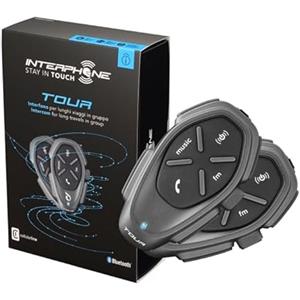 INTERPHONE TOUR - Doppio - Interfono Moto Bluetooth, Fino a 4 Motociclisti, Distanza 1.5 Km, Autonomia 25 Ore, Fast Charge, Radio, Mp3, GPS, Impermeabile, Universale.