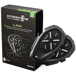 INTERPHONE LINK - Doppio - Interfono Bluetooth da Casco per Moto, Uso Pilota - Pilota, Distanza 300Mt, Autonomia Fino a 20 Ore, Mp3, GPS, Impermeabile, Universale.