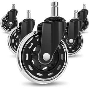 COSYLAND Ruote per Sedia Ufficio - Ruote per Sedia Ufficio per Parquet Silenziose e Resistenti, Rotelle per Sedia Ufficio 10×22 mm per Tutti i Pavimenti (Nero trasparente)