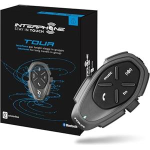 INTERPHONE TOUR - Singolo - Interfono Moto Bluetooth, Fino a 4 Motociclisti, Distanza 1.5 Km, Autonomia 25 Ore, Fast Charge, Mp3, GPS, Impermeabile, Universale.