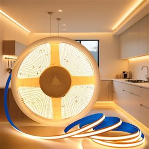 KSIBNW 24V Striscia LED COB, 5M Luci LED Bianco Caldo 3000K Adesive Strisce LED 320LEDs/M Flessibile Luce Nastro Larghezza 5mm Tagliabile Tubo LED per Soggiorno, Natale, Bar, Senza Alimentatore